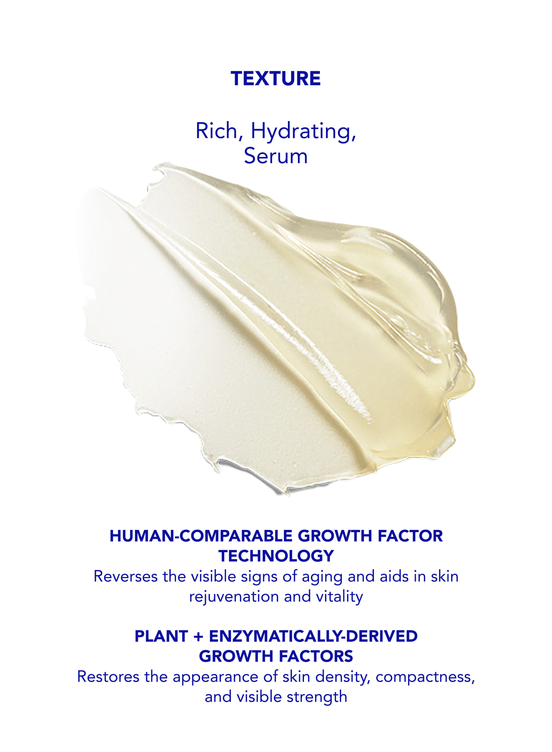ZO Skin Health Growth Factor Serum texture image showing the rich hydrating serum and human-comparable growth factor technology