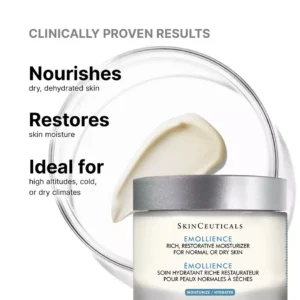 SkinCeuticals Emollience jar with cream texture and hydration benefits for dry skin